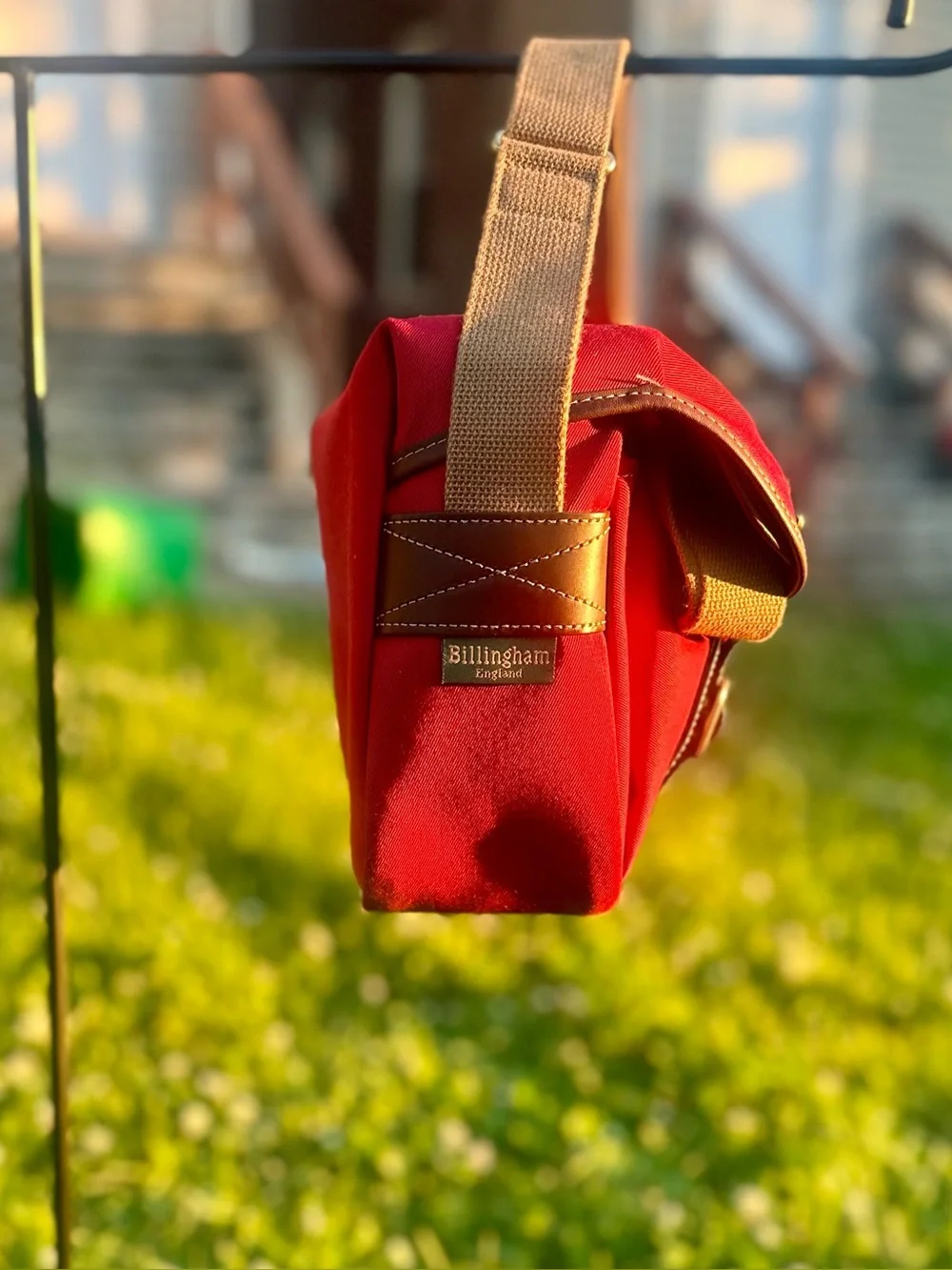 Billingham Red/Brown Canvas Camera Shoulder Bag w/ Strap Compartments 62492